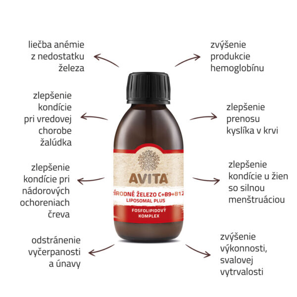 Avita PRÍRODNÉ ŽELEZO C+B9+B12 LIPOSOMAL PLUS doplnok výživy 20 dávok